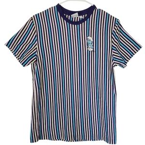 1524 * Smurfs Vertical Stripe Tee Blue Pink Teal Size S